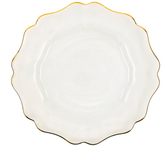 White & Gold Scallop Glass Charger