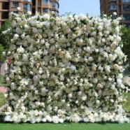 White & Green Floral Backdrop Wall